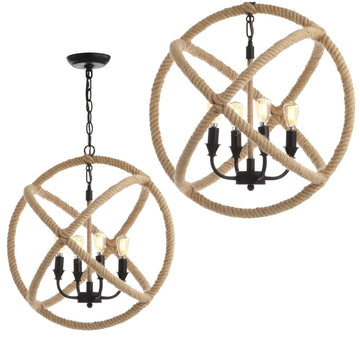 Soka 20" Adjustable Globe Metal/Rope LED Pendant - JONATHAN Y